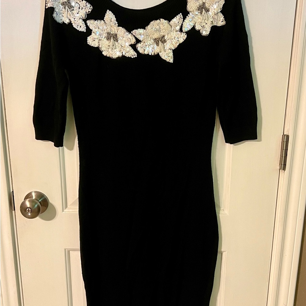 Betsey Johnson Black Dress with Sequined Floral Design